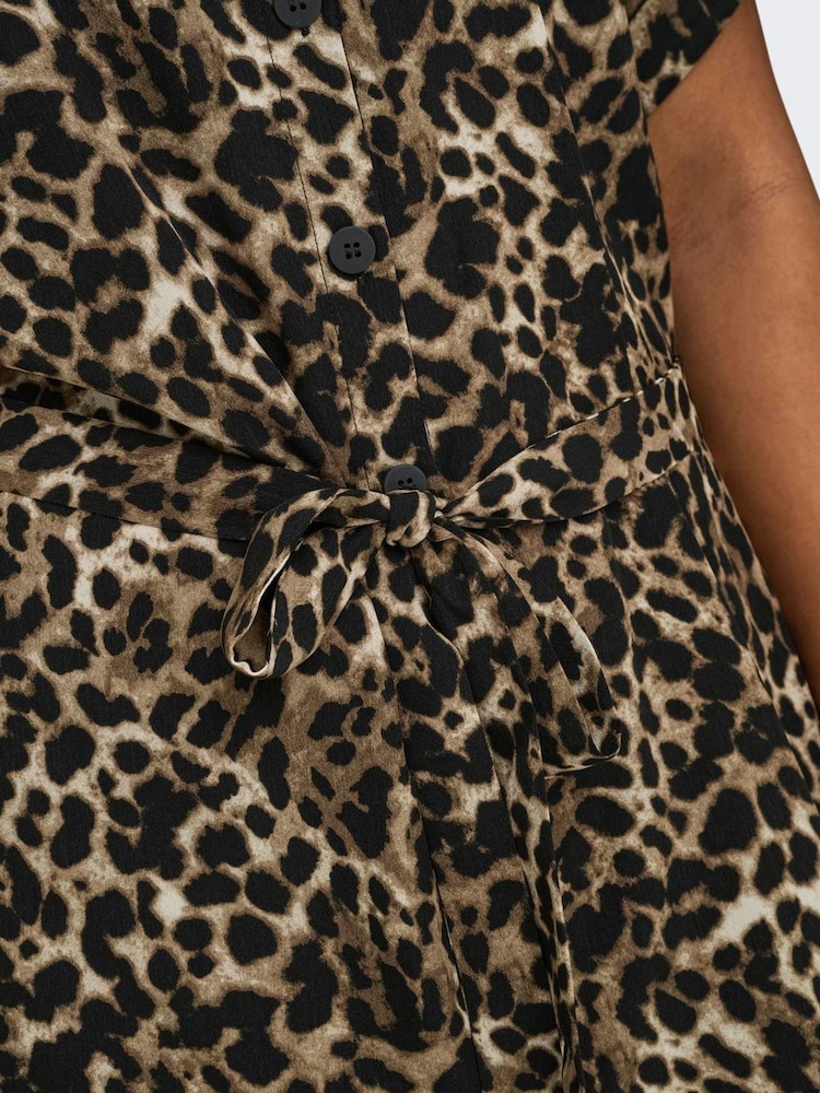 ONLY Curve Black Leopard Print Short Sleeved Shirt Dress - Image 4 of 6