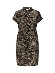 ONLY Curve Black Leopard Print Short Sleeved Shirt Dress - Image 5 of 6