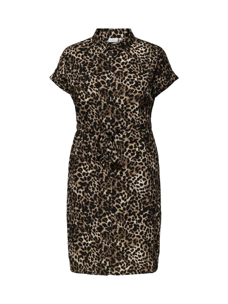 ONLY Curve Black Leopard Print Short Sleeved Shirt Dress - Image 5 of 6
