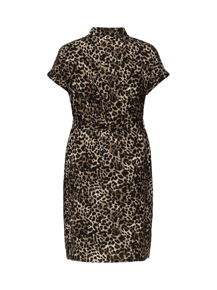 ONLY Curve Black Leopard Print Short Sleeved Shirt Dress - Image 6 of 6