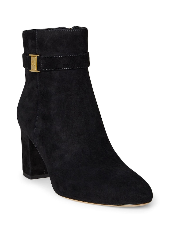 Lauren Ralph Lauren Black Suede Heel Ankle Boots - Image 1 of 2 Lauren Ralph Lauren Black Suede Heel Ankle Boots - Image 1 of 2