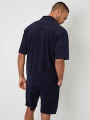 Threadbare Blue Towelling Revere Collar Short Sleeve Shirt - Image 2 of 5