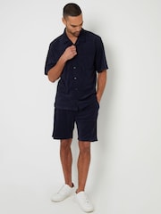 Threadbare Blue Towelling Revere Collar Short Sleeve Shirt - Image 3 of 5