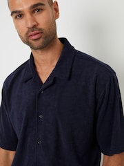 Threadbare Blue Towelling Revere Collar Short Sleeve Shirt - Image 4 of 5