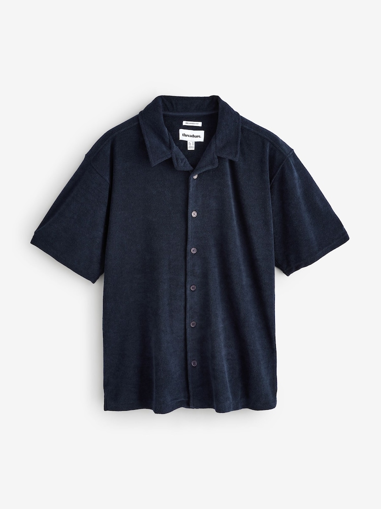 Threadbare Blue Towelling Revere Collar Short Sleeve Shirt - Image 5 of 5