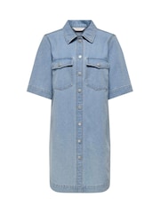 ONLY Curve Blue Short Sleeve Button Down Denim Dress - Image 2 of 2