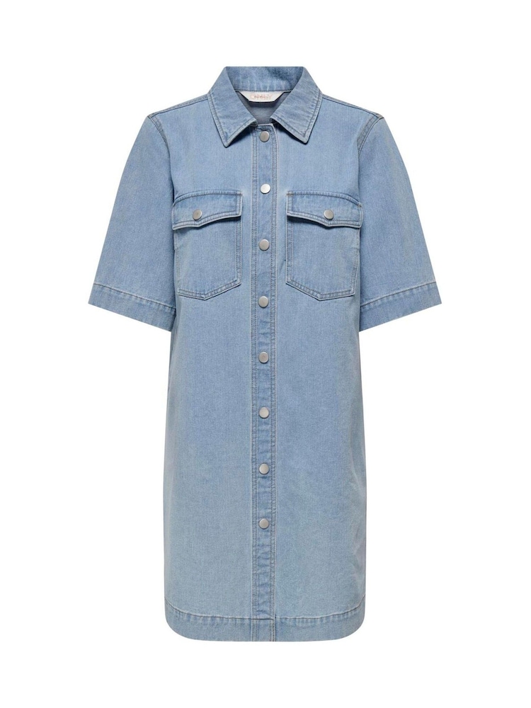 ONLY Curve Blue Short Sleeve Button Down Denim Dress - Image 2 of 2