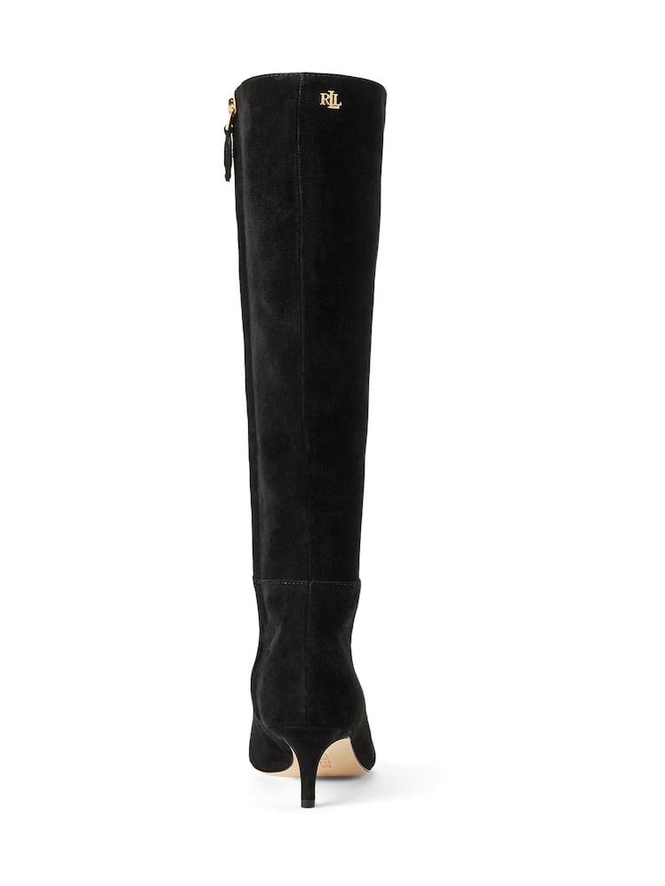 Lauren Ralph Lauren Black Suede Kitten Heel Tall Boots - Image 2 of 2