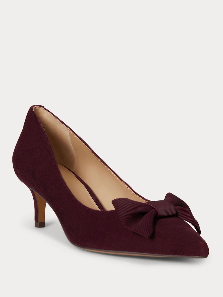 Vermelho - Lauren Ralph Lauren Velvet Bow Kitten Heeled Court Shoes - Imagem 2 de 4
