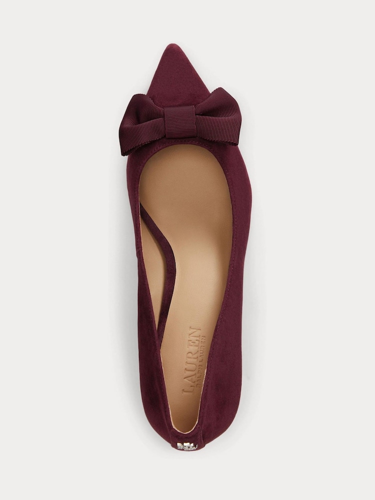 Vermelho - Lauren Ralph Lauren Velvet Bow Kitten Heeled Court Shoes - Imagem 4 de 4