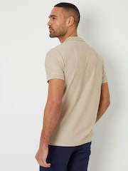 Natur - Threadbare Textured Quarter Zip 100% Cotton Polo Shirt - Bild 2 von 4