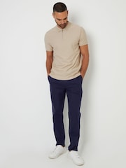 Natur - Threadbare Textured Quarter Zip 100% Cotton Polo Shirt - Bild 3 von 4