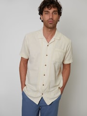 Threadbare Cream Linen Blend Crochet Lace Short Sleeve Shirt - Image 1 of 4
