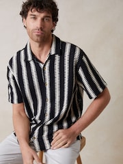 Threadbare Black Relaxed Fit Crochet Short Sleeve Shirt - Image 1 of 6