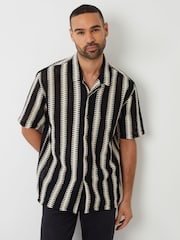 Threadbare Black Relaxed Fit Crochet Short Sleeve Shirt - Image 3 of 6