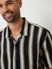 Threadbare Black Relaxed Fit Crochet Short Sleeve Shirt - Image 6 of 6