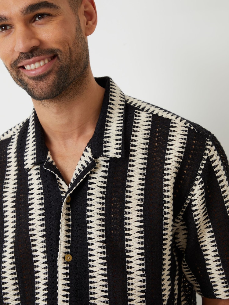 Threadbare Black Relaxed Fit Crochet Short Sleeve Shirt - Image 6 of 6