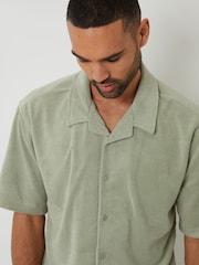 Threadbare Green Towelling Revere Collar Short Sleeve Shirt - Image 3 of 4