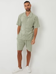 Threadbare Green Towelling Revere Collar Short Sleeve Shirt - Image 4 of 4