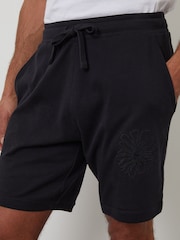 Threadbare Black Floral Embroidered 100% Cotton Sweat Shorts - Image 4 of 5