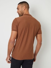 Braun - Threadbare Textured Quarter Zip 100% Cotton Polo Shirt - Bild 3 von 4