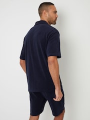 Threadbare Blue Towelling Revere Collar Polo Shirt - Image 2 of 4