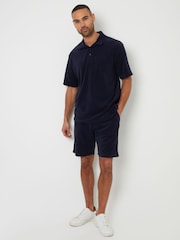 Threadbare Blue Towelling Revere Collar Polo Shirt - Image 3 of 4