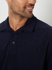 Threadbare Blue Towelling Revere Collar Polo Shirt - Image 4 of 4