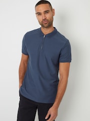 Jeansblau - Threadbare Textured Quarter Zip 100% Cotton Polo Shirt - Bild 2 von 4