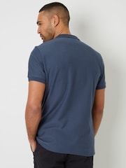Jeansblau - Threadbare Textured Quarter Zip 100% Cotton Polo Shirt - Bild 3 von 4