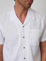 Threadbare White Linen Blend Crochet Lace Short Sleeve Shirt - Image 4 of 4