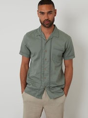 Threadbare Green Linen Blend Crochet Lace Short Sleeve Shirt - Image 1 of 4