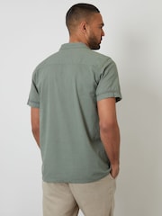 Threadbare Green Linen Blend Crochet Lace Short Sleeve Shirt - Image 2 of 4