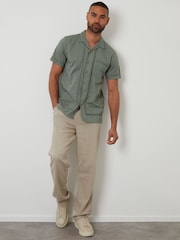 Threadbare Green Linen Blend Crochet Lace Short Sleeve Shirt - Image 3 of 4