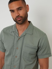 Threadbare Green Linen Blend Crochet Lace Short Sleeve Shirt - Image 4 of 4