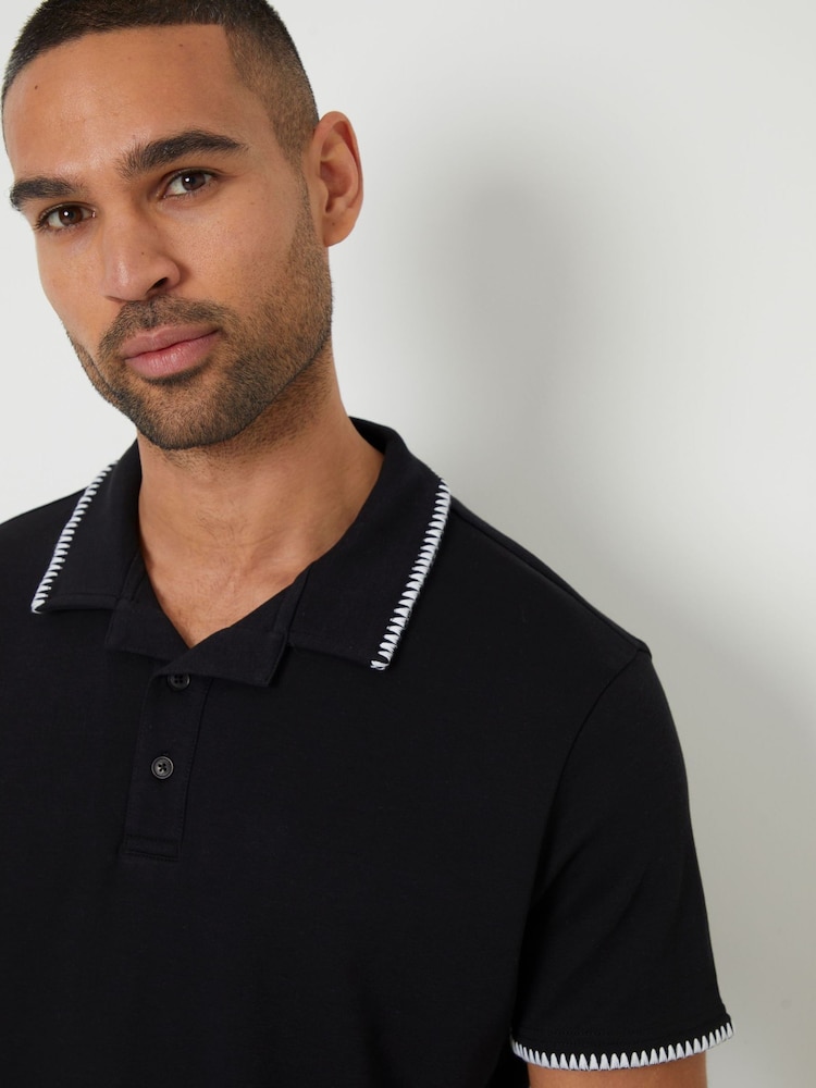 Threadbare Black Contrast Revere Collar 100% Cotton Polo Shirt - Image 1 of 4