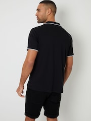 Threadbare Black Contrast Revere Collar 100% Cotton Polo Shirt - Image 3 of 4