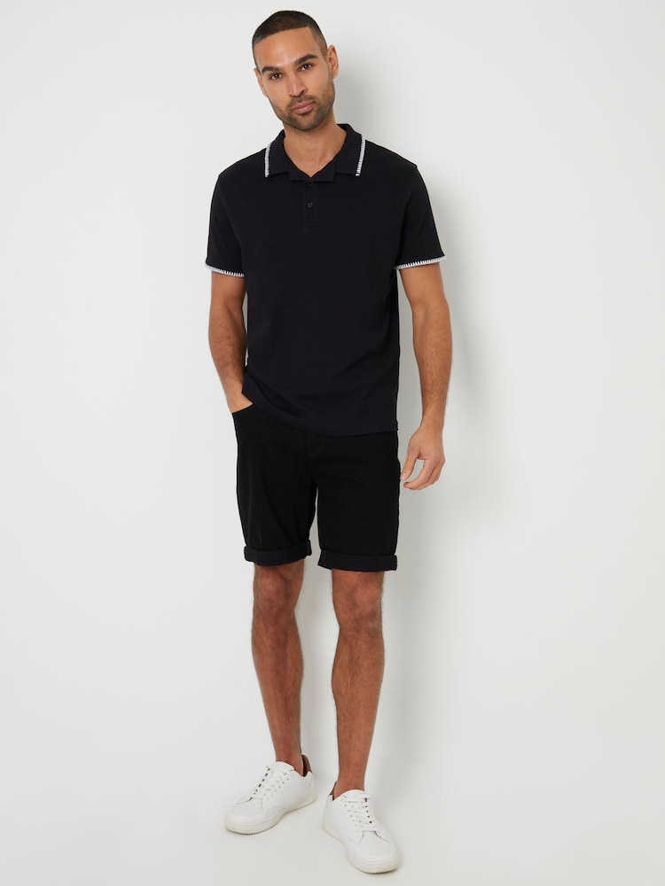 Threadbare Black Contrast Revere Collar 100% Cotton Polo Shirt - Image 4 of 4