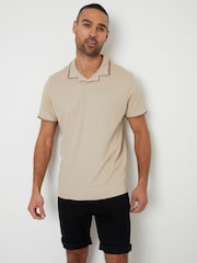 Threadbare Natural Contrast Revere Collar 100% Cotton Polo Shirt - Image 1 of 4