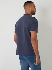 Threadbare Denim Blue Contrast Revere Collar 100% Cotton Polo Shirt - Image 2 of 5