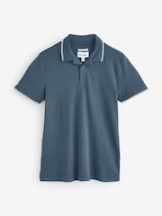 Threadbare Denim Blue Contrast Revere Collar 100% Cotton Polo Shirt - Image 5 of 5