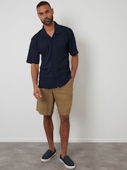 Threadbare Navy Relaxed Fit Textured Mix Short Sleeve Shirt - Image 3 of 4