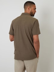 Threadbare Khaki Textured Revere Collar Shirt - Image 2 of 4