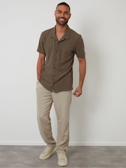 Threadbare Khaki Textured Revere Collar Shirt - Image 3 of 4