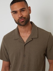 Threadbare Khaki Textured Revere Collar Shirt - Image 4 of 4
