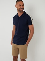 Marineblau - Threadbare Crochet Detail Revere Collar 100% Cotton Polo Shirt - Bild 1 von 4