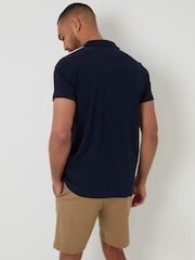 Marineblau - Threadbare Crochet Detail Revere Collar 100% Cotton Polo Shirt - Bild 2 von 4