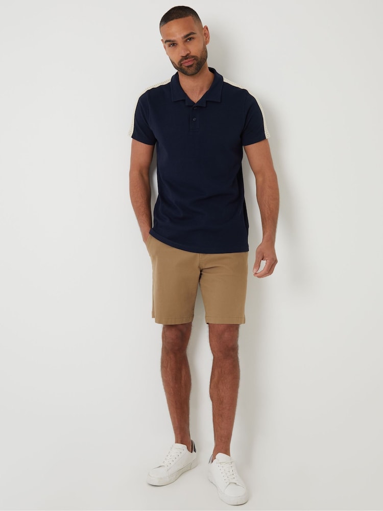 Threadbare Navy Crochet Detail Revere Collar 100% Cotton Polo Shirt - Image 3 of 4