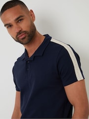 Marineblau - Threadbare Crochet Detail Revere Collar 100% Cotton Polo Shirt - Bild 4 von 4