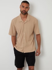 Threadbare Natural Relaxed Fit Textured Mix Short Sleeve Shirt - Image 1 of 4
